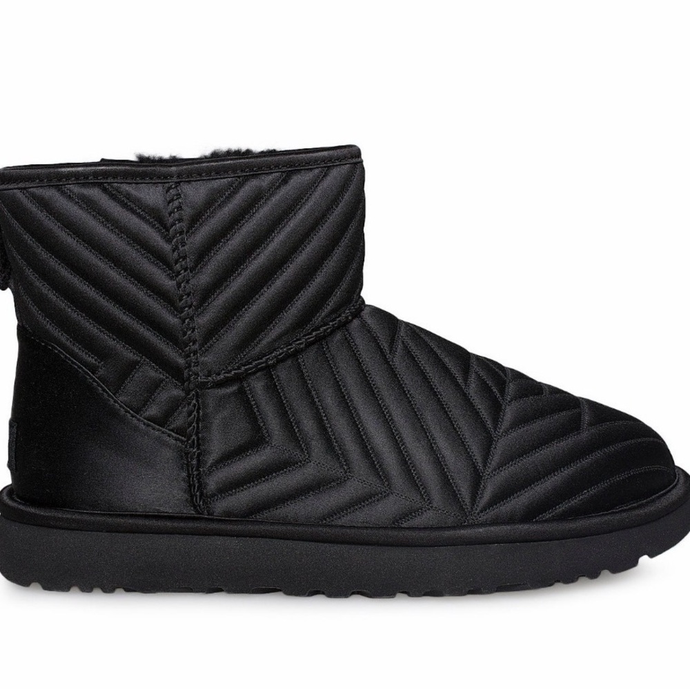 UGG classic mini satin  Quilted Black Ankle Boots